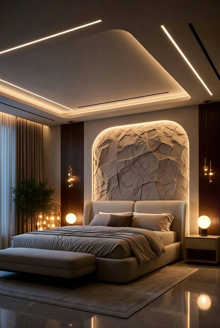 Serene Master Bedroom with Full-Height Upholstered Cushion Headboard #86